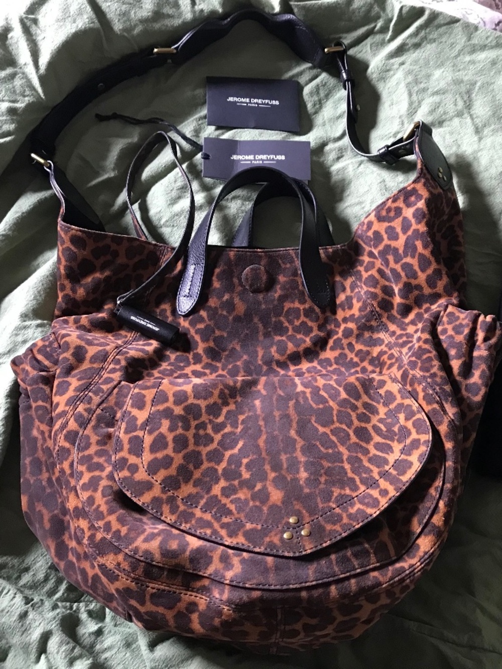 NWT - Jerome Dreyfuss Léopard Chamois Split Suede Helmut Hobo Bag